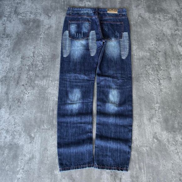 Vintage Y2K Embroidered Patchwork Distressed Grunge Opium Denim Jeans - Picture 2 of 3